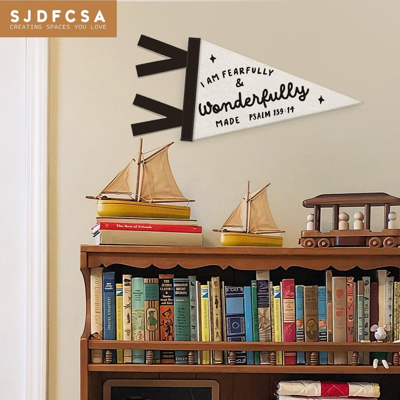 SJDFCSA Kids Room Decor, I Am Fearfully and Wonderfully Made Christian Wall Hanging Pennant Flag Banner, Bible Verse Wall Decorations for Boys Girls Toddler Nursery Room Bedroom Playroom Decor - Image 4